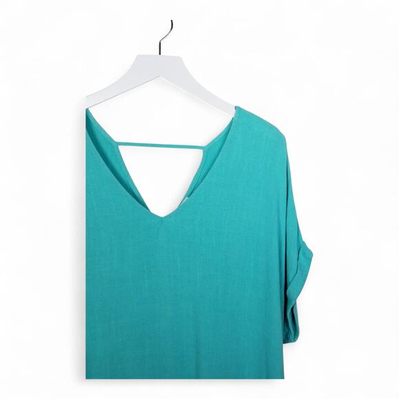 UMGEE Dress Linen Cotton V-neck V-back Rough Hem Green - Size Small - Picture 3 of 8